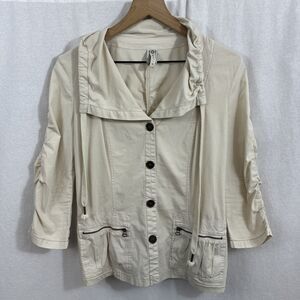 XCVI Tan Beige Ruched Sleeves Button Utility Jacket Womens M Outdoor Hiking